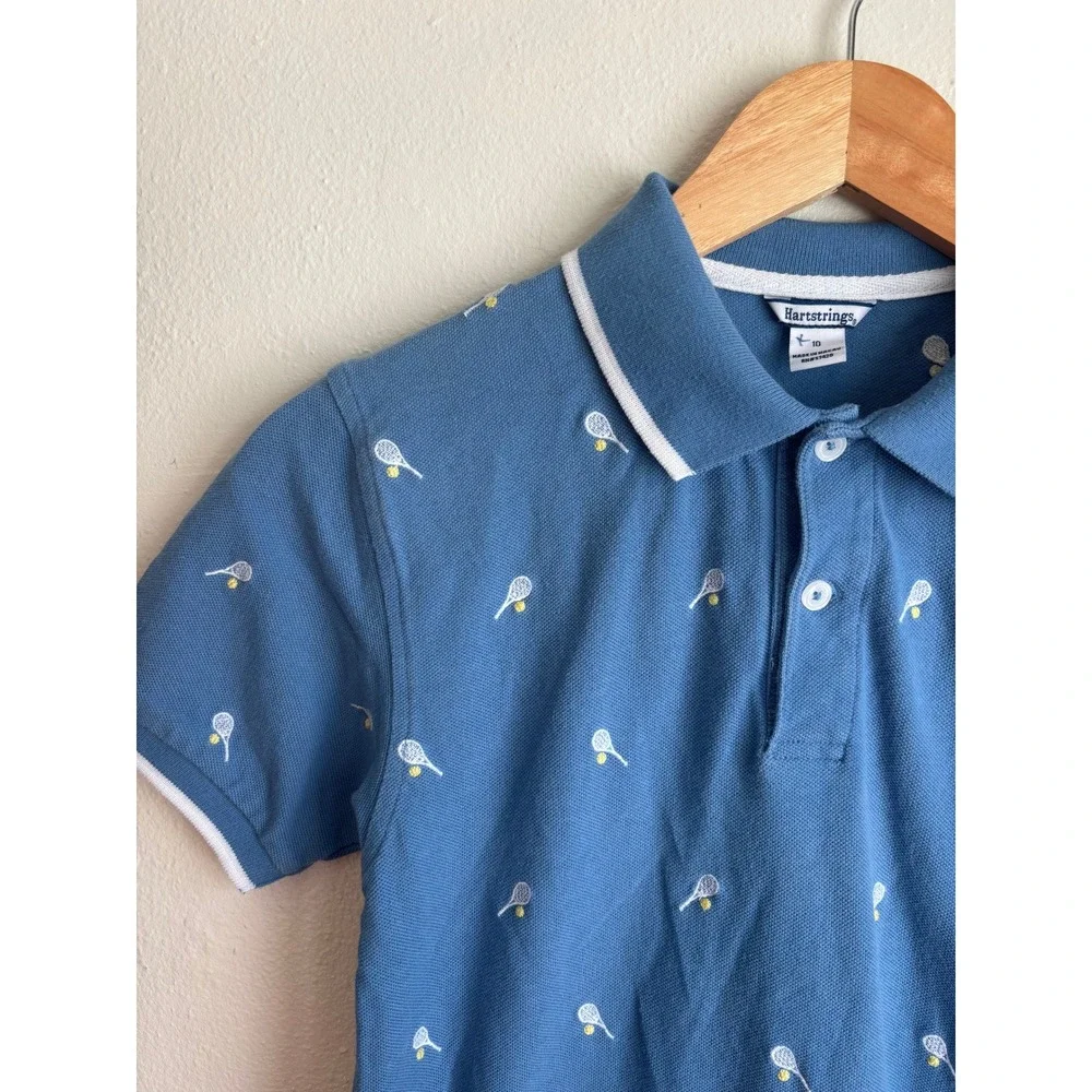 Hartstrings Kids Blue Tennis Print Short Sleeve Polo Shirt‎ Size 10